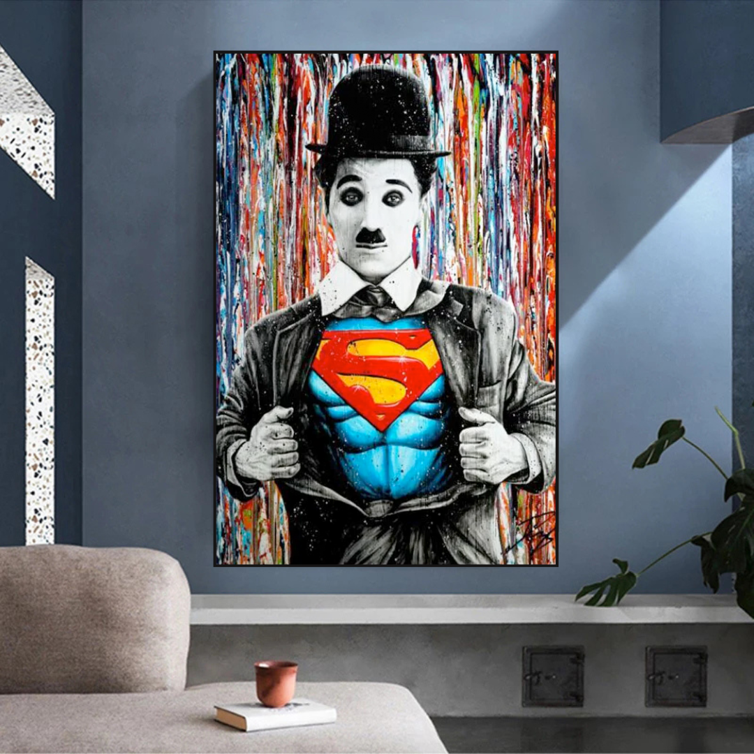 Charlie as Super Man Canvas Wall Art