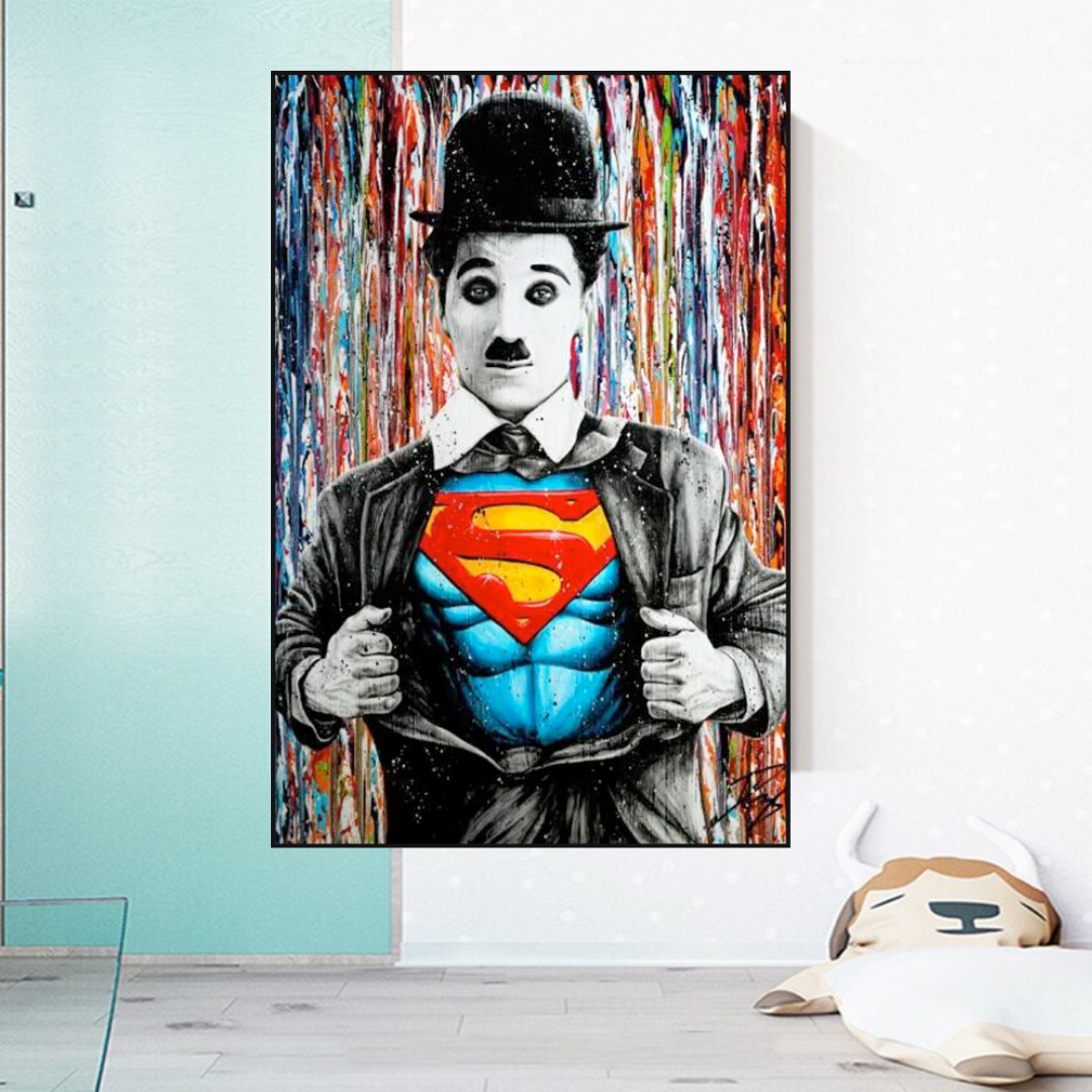 Charlie as Super Man Canvas Wall Art