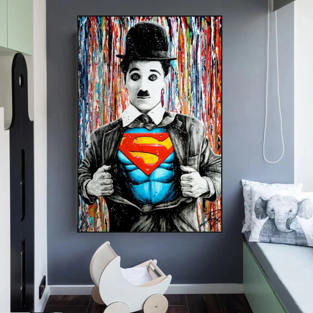 Charlie as Super Man Canvas Wall Art