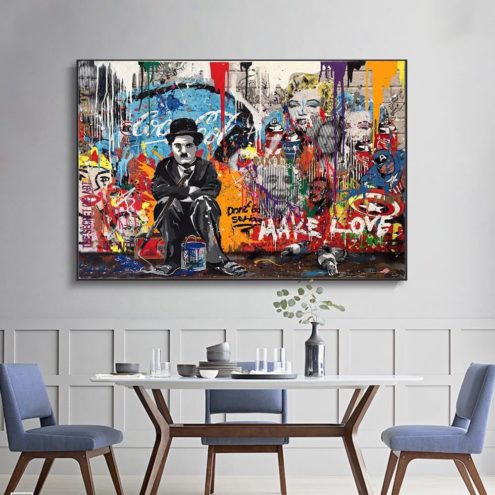 Charlie Chaplin Graffiti Wall Art Canvas Painting Poster