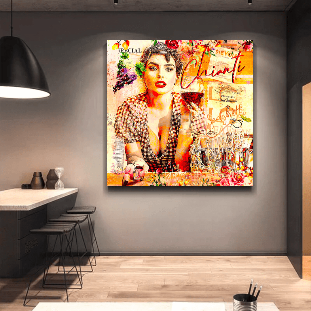 Chianti Dievole Mädchen mit Wein Leinwand Wandkunst