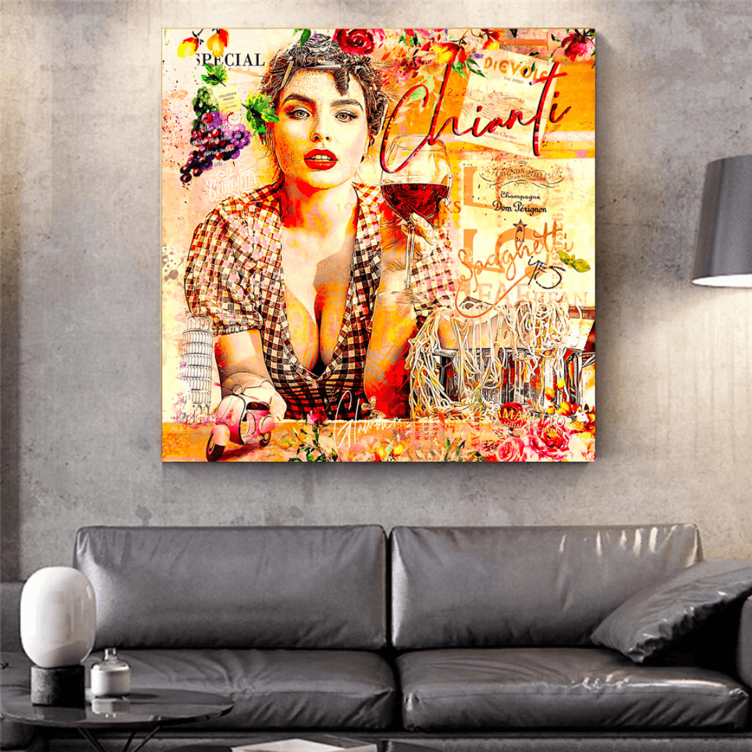 Chianti Dievole Girl With Wine Canvas Wall Art