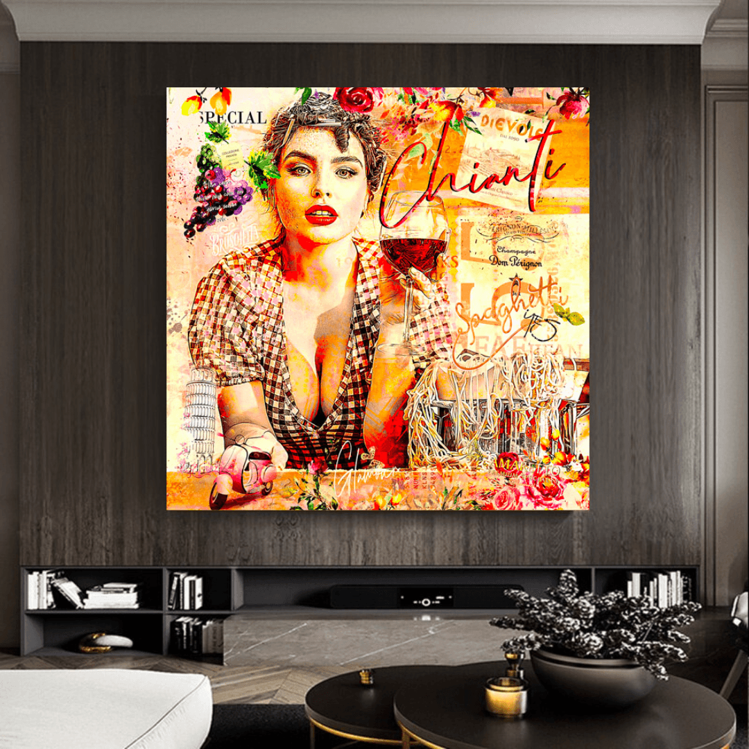 Chianti Dievole Girl With Wine Canvas Wall Art