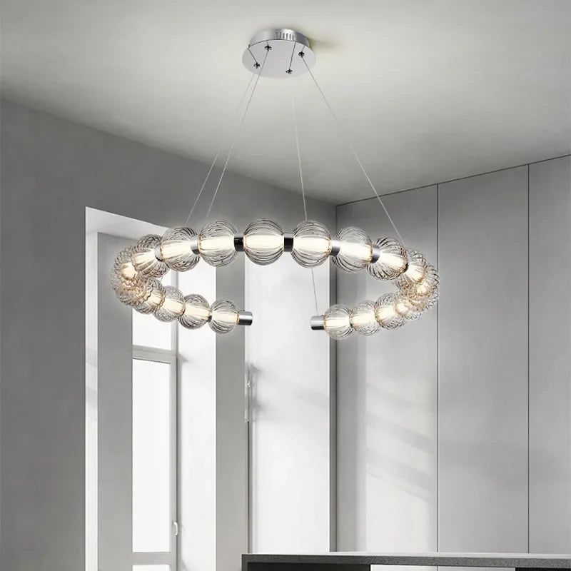 Circular Ring Chrome LED Pearl Chandelier