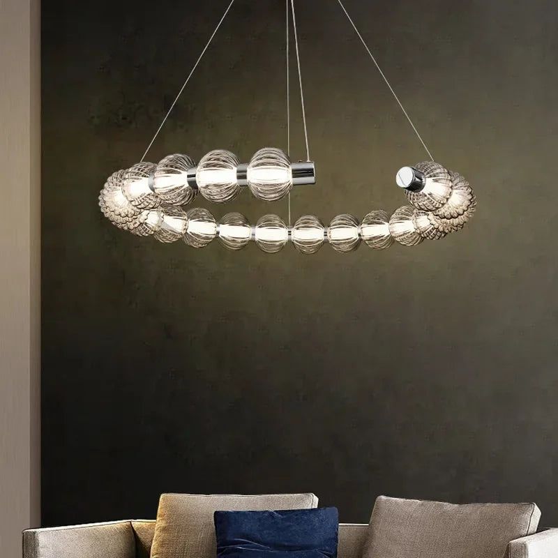 Circular Ring Chrome LED Pearl Chandelier