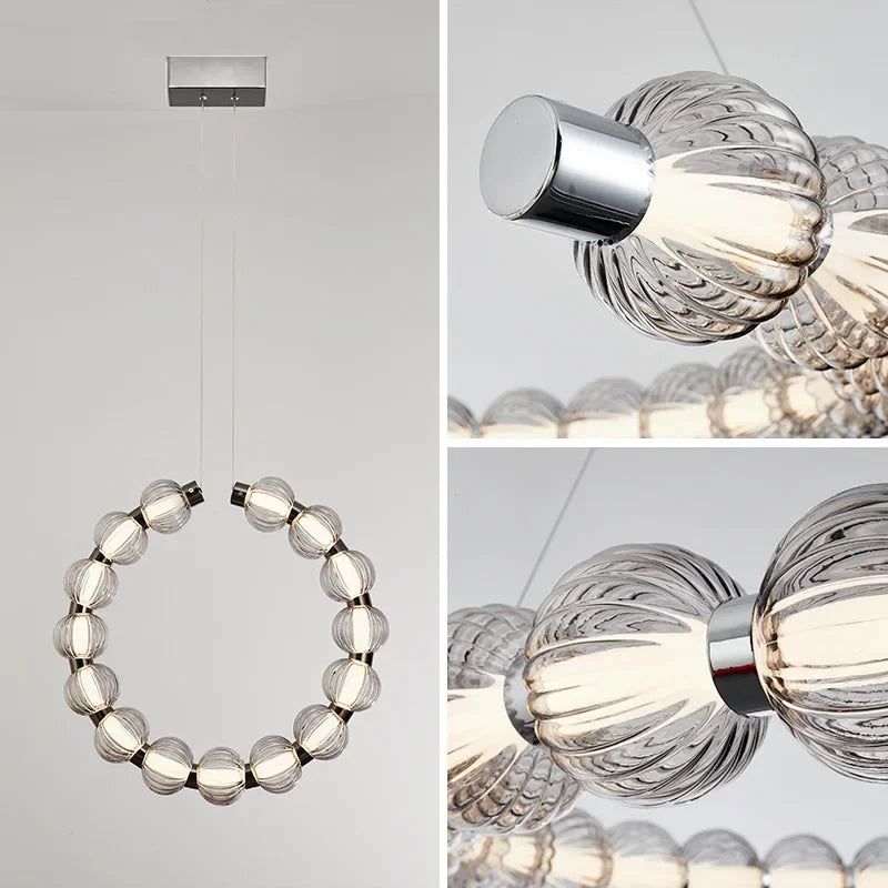 Circular Ring Chrome LED Pearl Chandelier