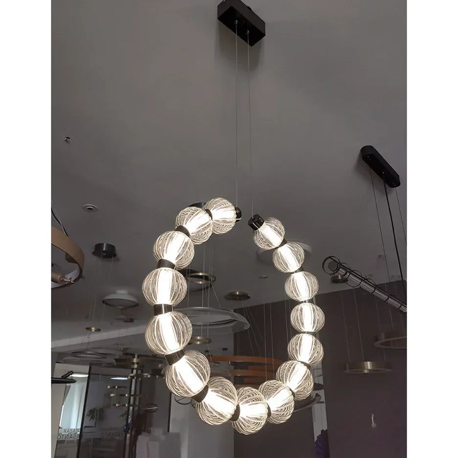 Circular Ring Chrome LED Pearl Chandelier