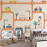 City Roads Car Tracks Nursery Wallpaper