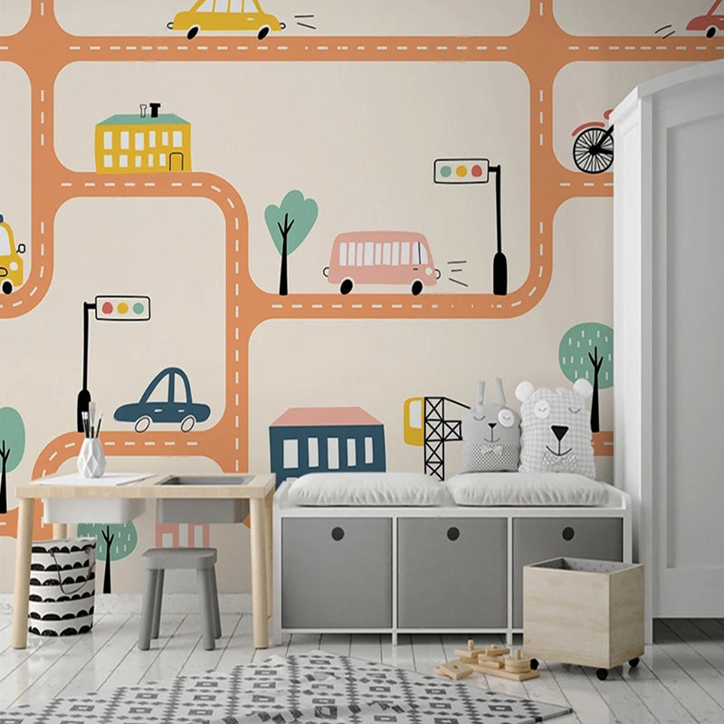 City Roads Car Tracks Nursery Wallpaper