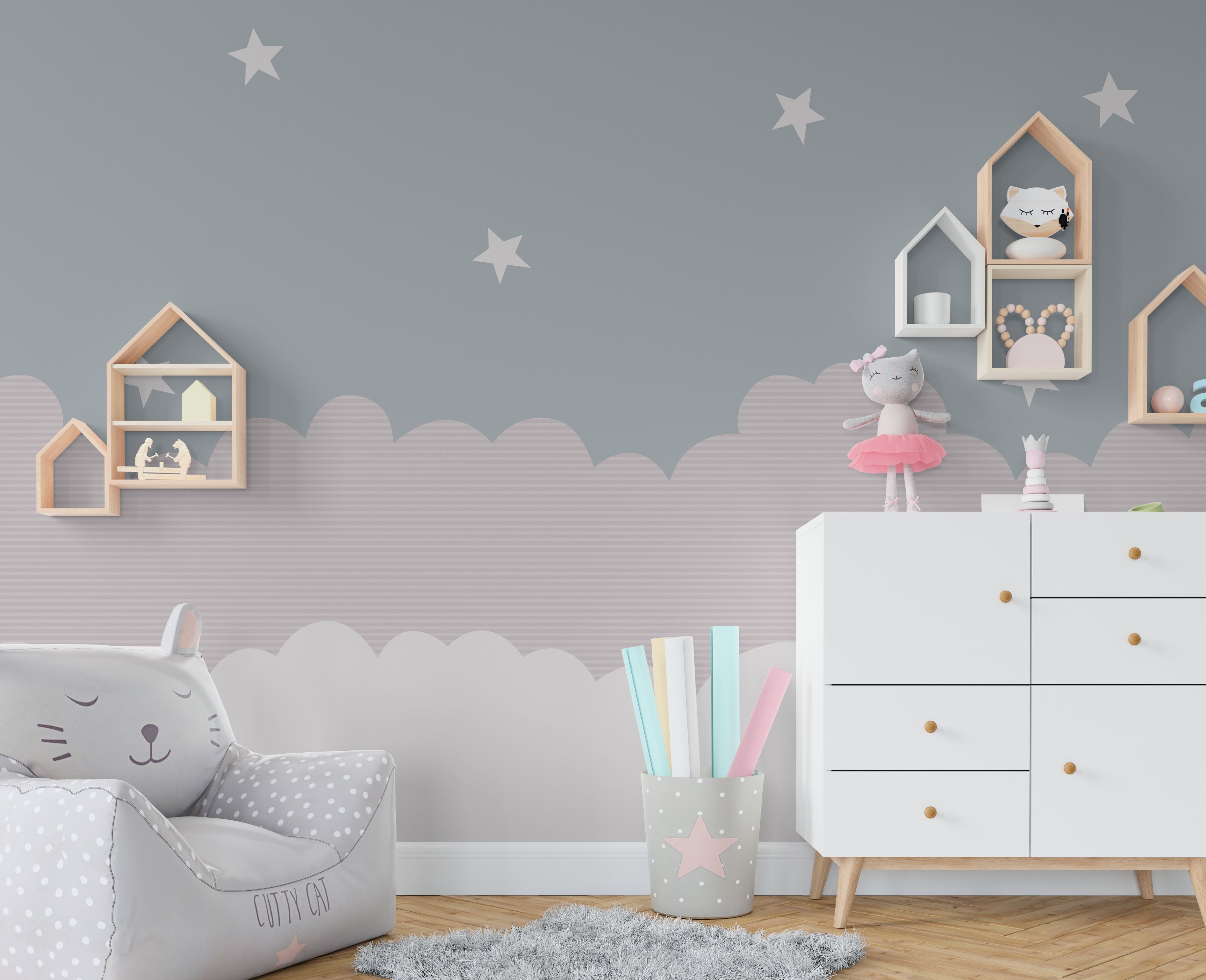 Clouds and Stars - Kids Nursery Wallpaper Mural