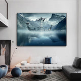 Cold North Sea Viking Long Ship Canvas Wall Art