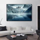 Cold North Sea Viking Long Ship Canvas Wall Art