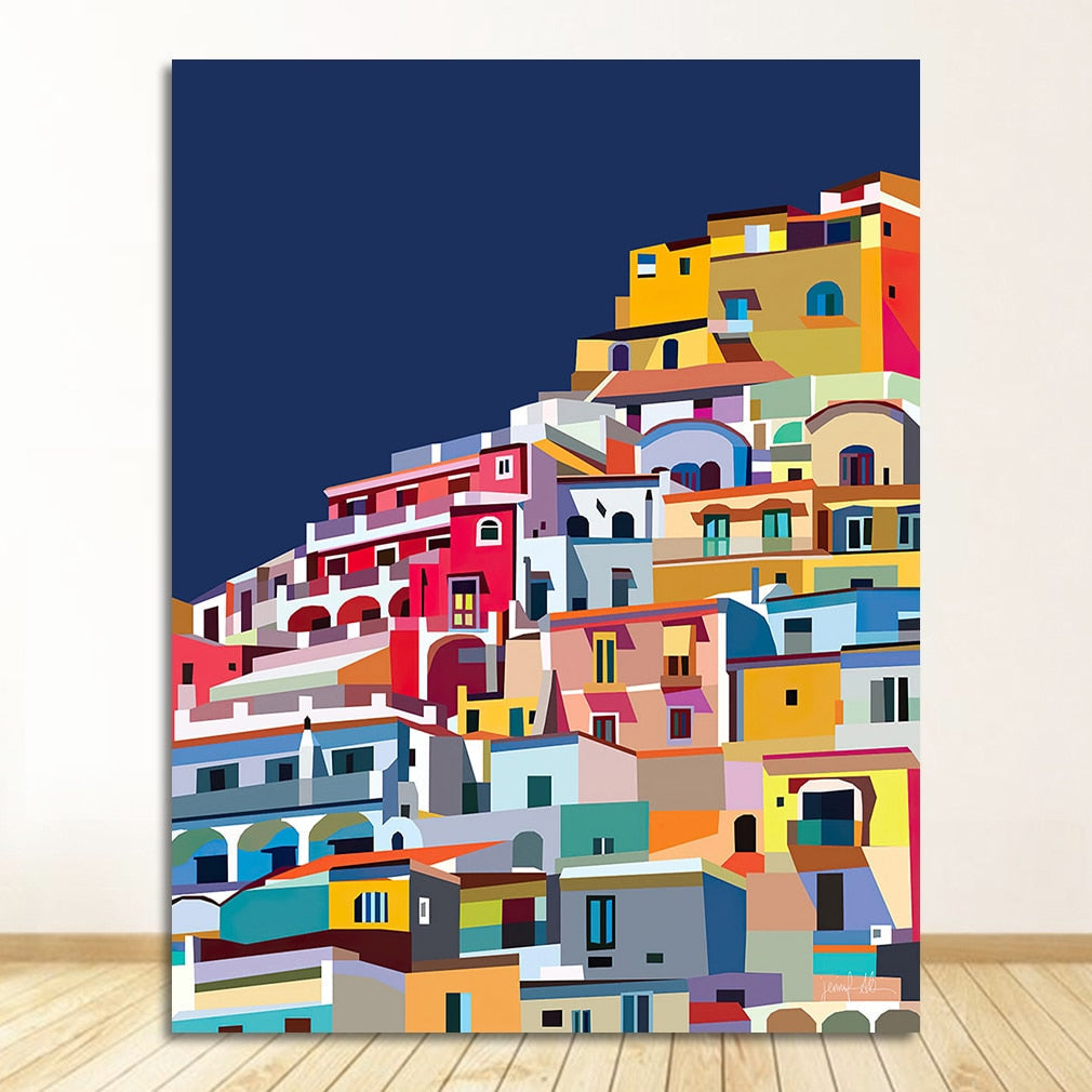 Bunte Architekturkunst, Amalfiküste, Positano, Italien, Leinwand-Wandkunst