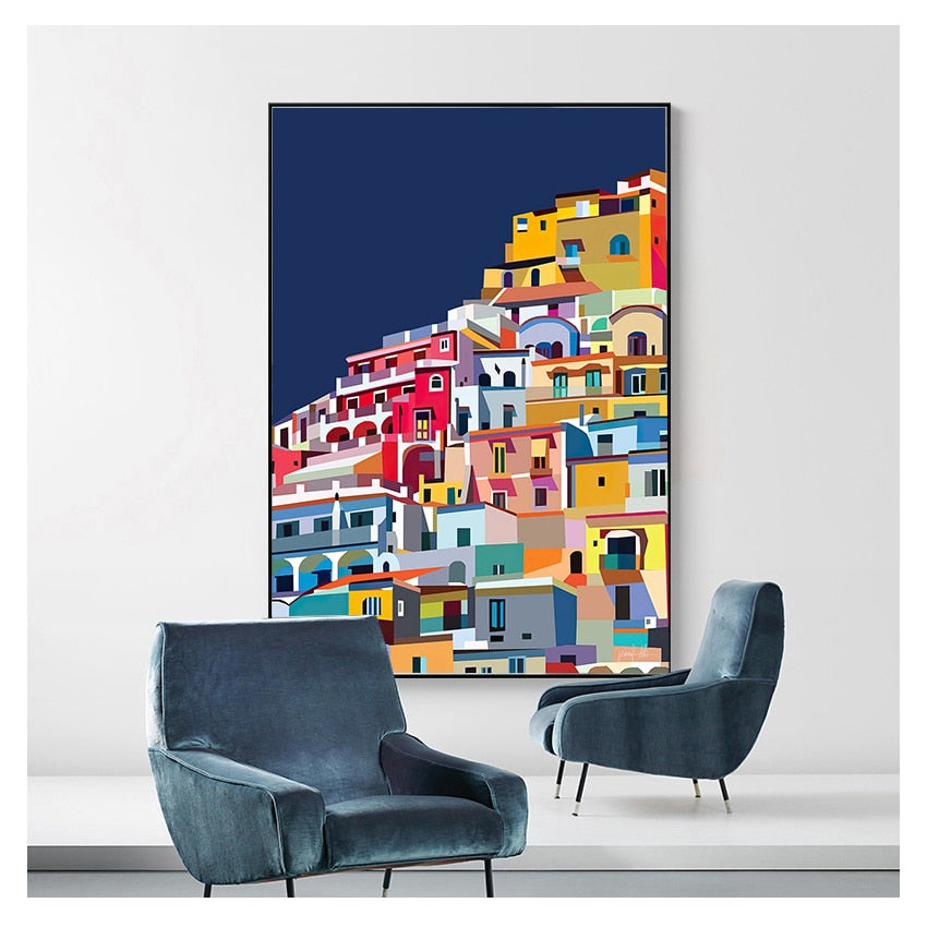 Bunte Architekturkunst, Amalfiküste, Positano, Italien, Leinwand-Wandkunst