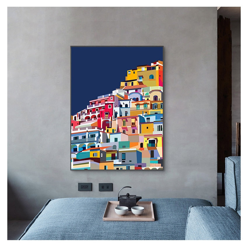 Bunte Architekturkunst, Amalfiküste, Positano, Italien, Leinwand-Wandkunst