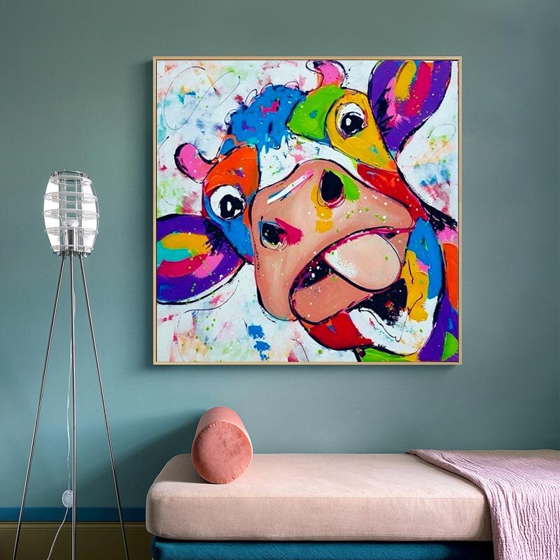 Colourful Cow Head Canvas Wall Art