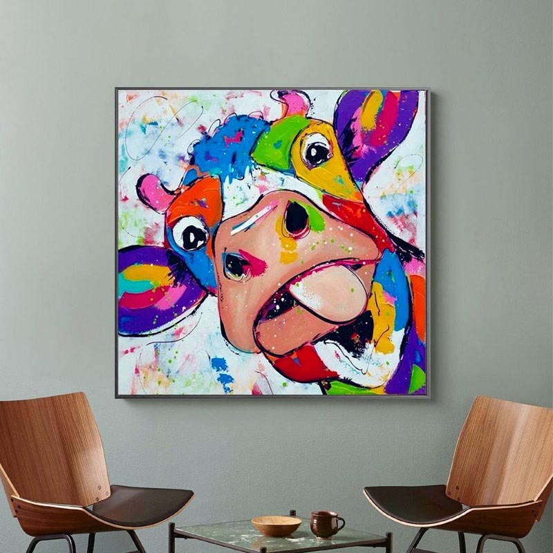 Colourful Cow Head Canvas Wall Art