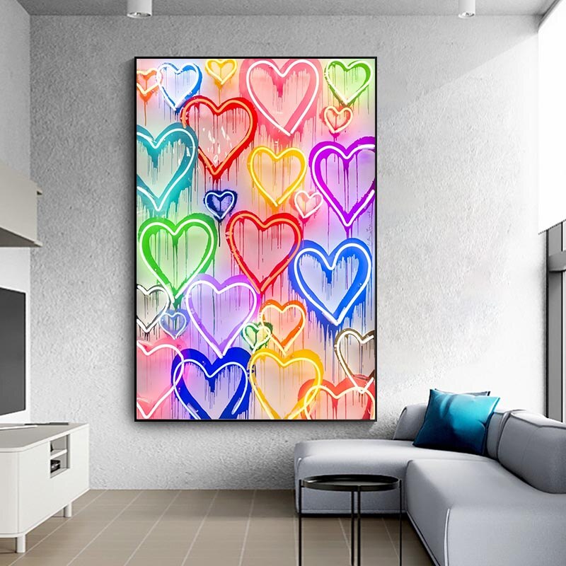 Art mural sur toile coeurs d'amour colorés 