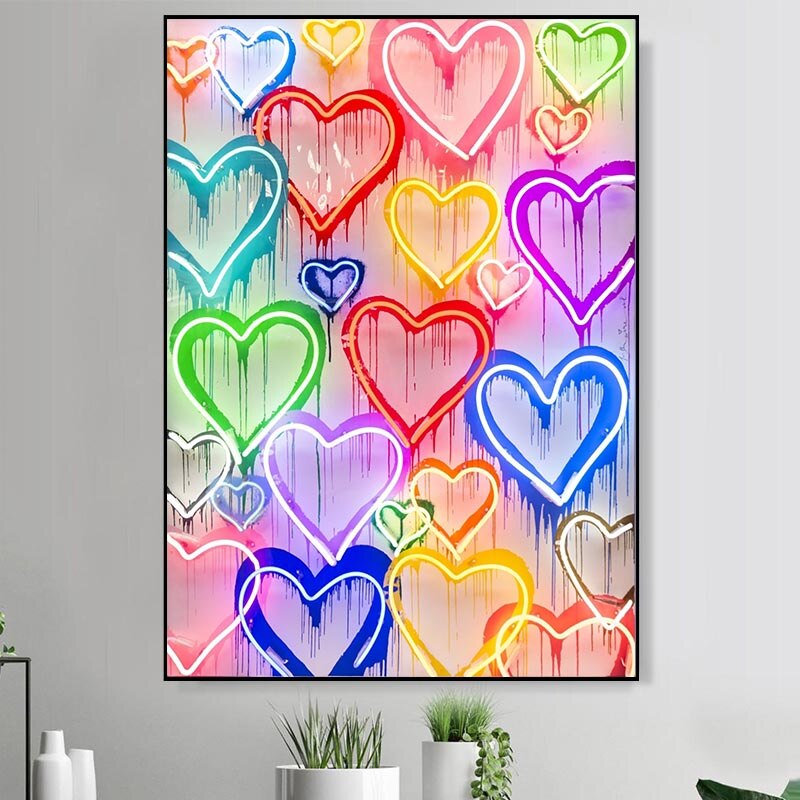 Colourful Love Hearts Canvas Wall Art