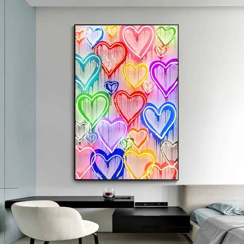 Art mural sur toile coeurs d'amour colorés 