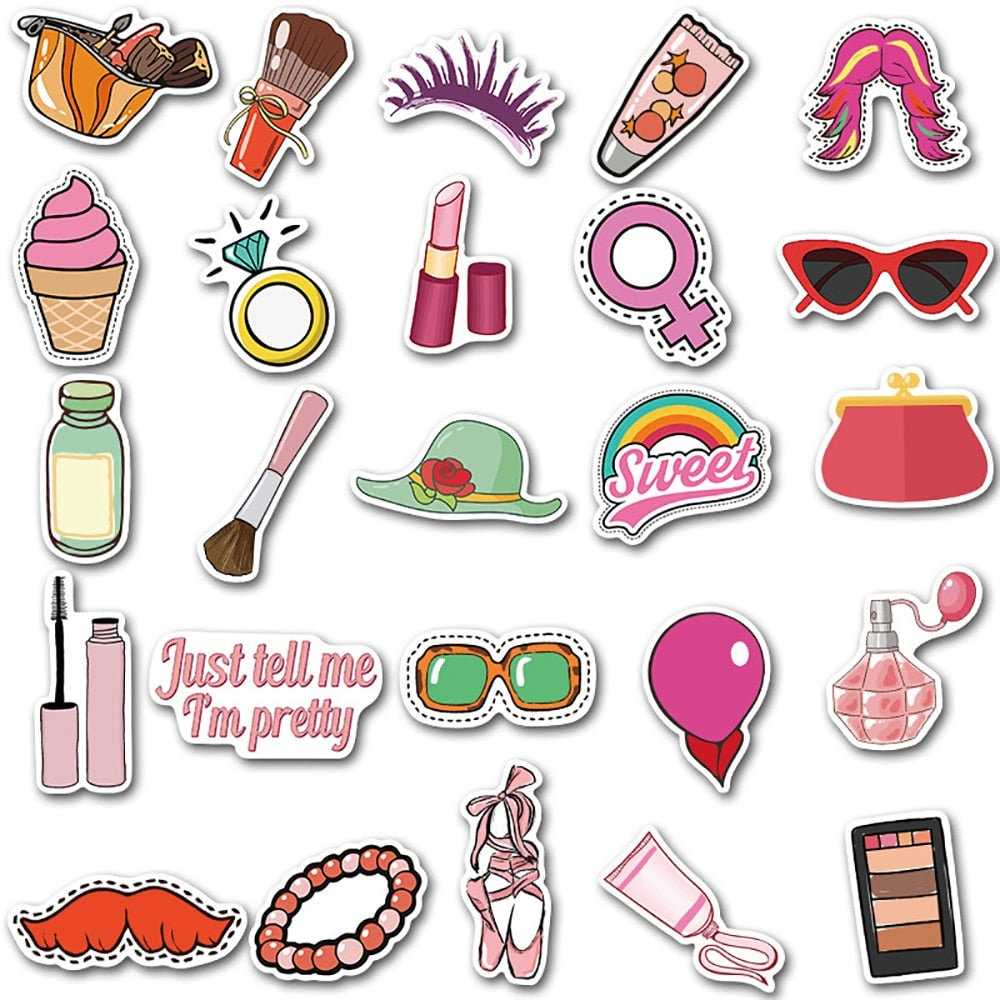 Girls Cosmetics Stickers Pack | Famous Bundle Stickers | Waterproof Bundle Stickers