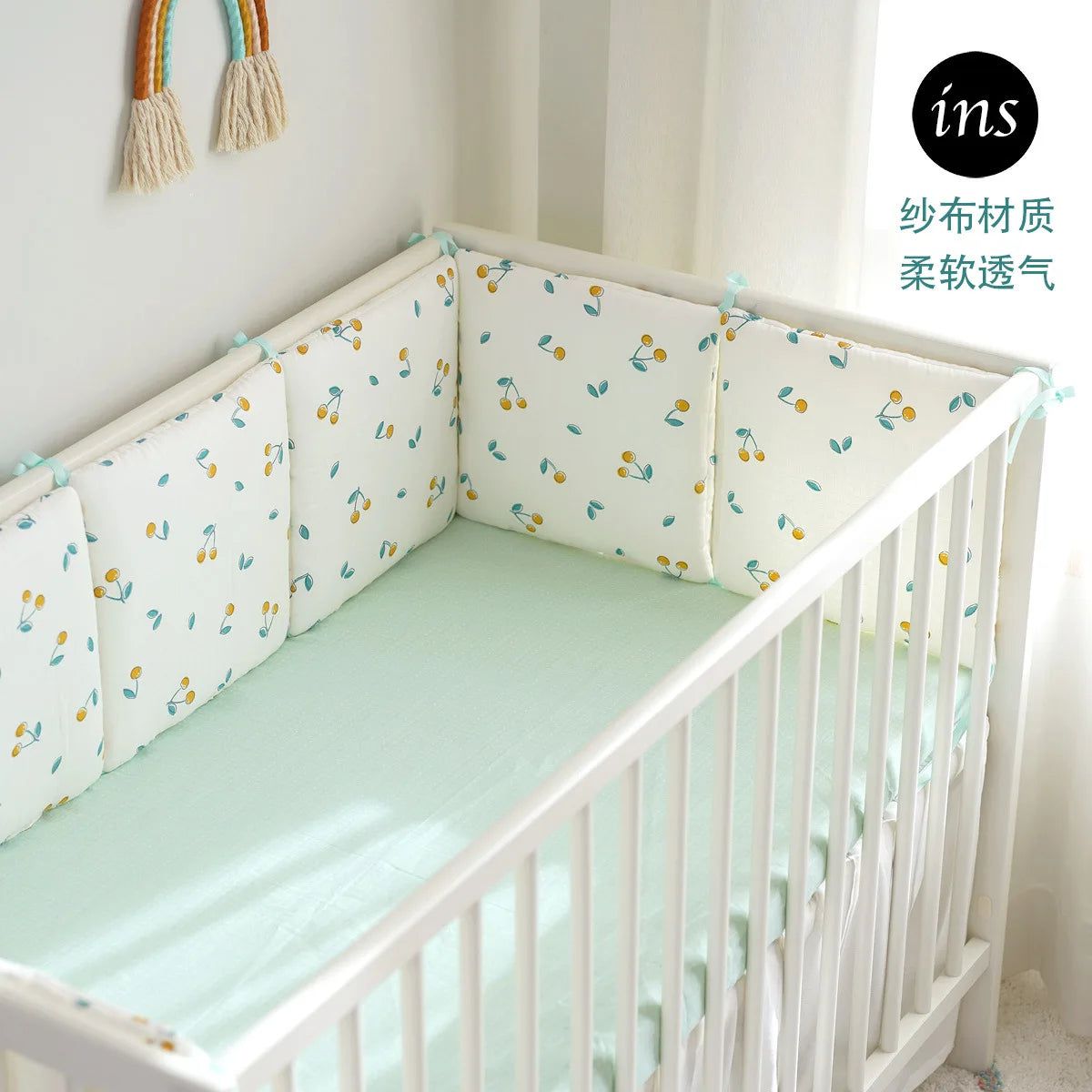 Cotton Cartoon Nursery Bedding Set - 6pcs Baby Cot Cot Bumper Combo