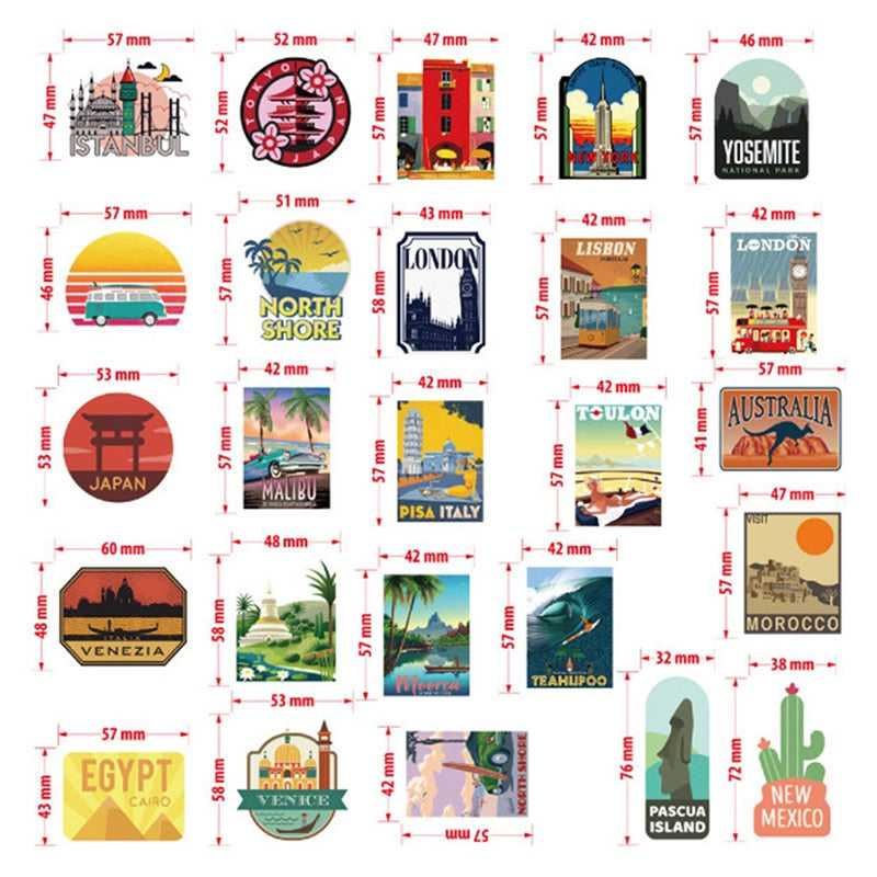 Travel City Landscape 50 Stickers Pack | Famous Bundle Stickers | Waterproof Bundle Stickers