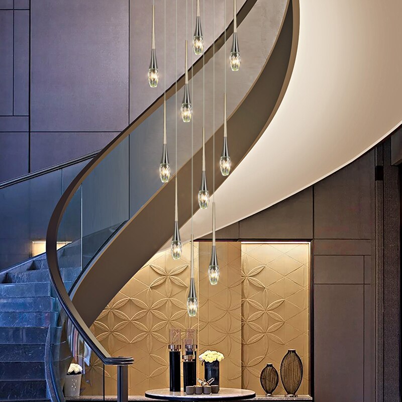 Lustre d'escalier en cristal - Éclairage de maison exquis