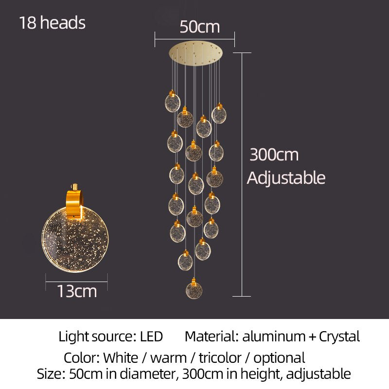 Treppenleuchter mit Kristallringen: Premium-Beleuchtung