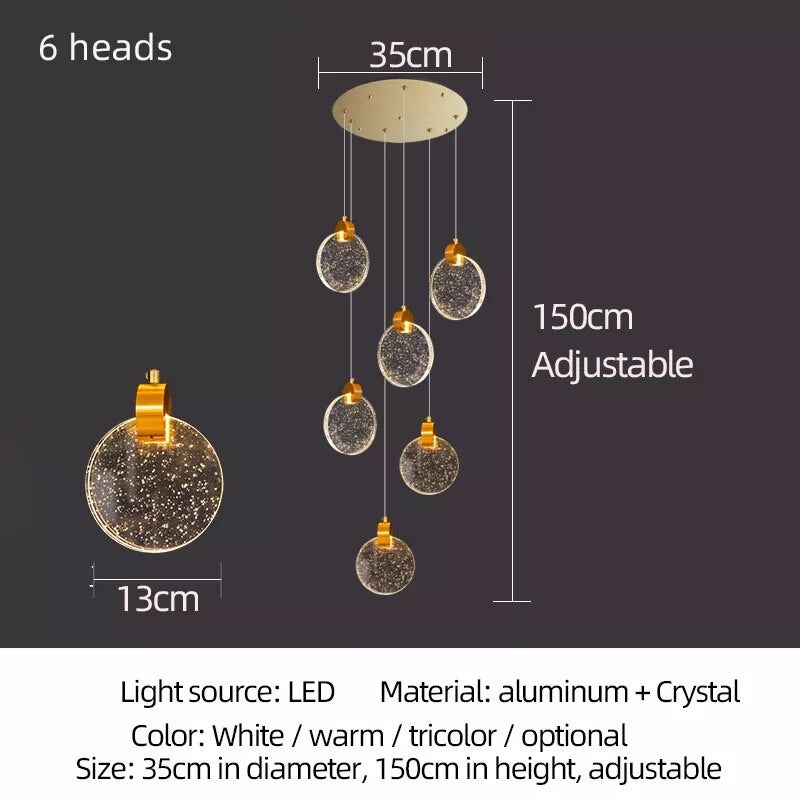 Treppenleuchter mit Kristallringen: Premium-Beleuchtung