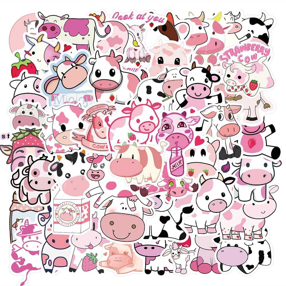 Cut Pink Cow Graffiti Waterproof Sticker