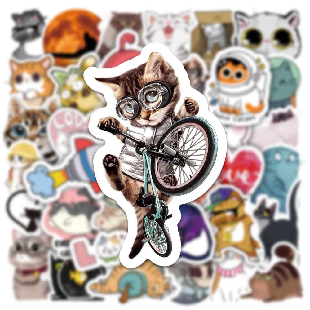 Cute Animal Cat Stickers Pack | Famous Bundle Stickers | Waterproof Bundle Stickers