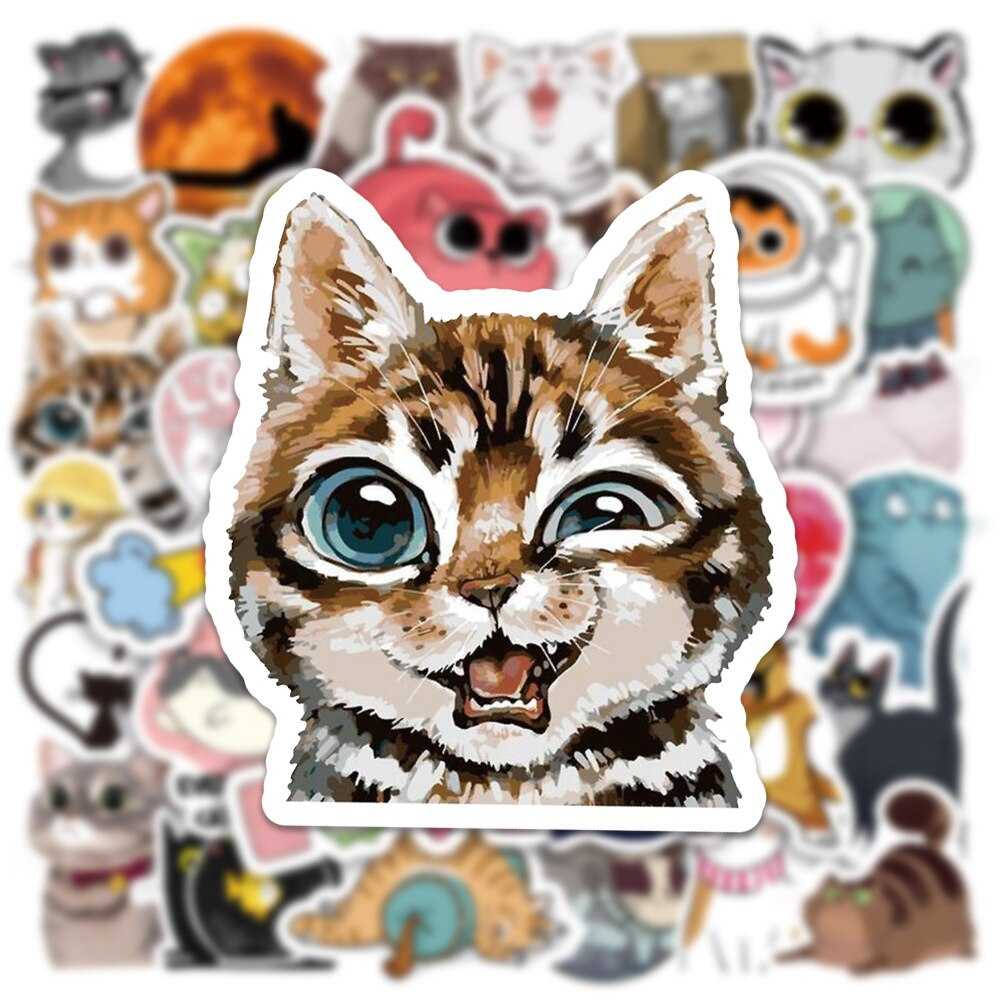 Cute Animal Cat Stickers Pack | Famous Bundle Stickers | Waterproof Bundle Stickers