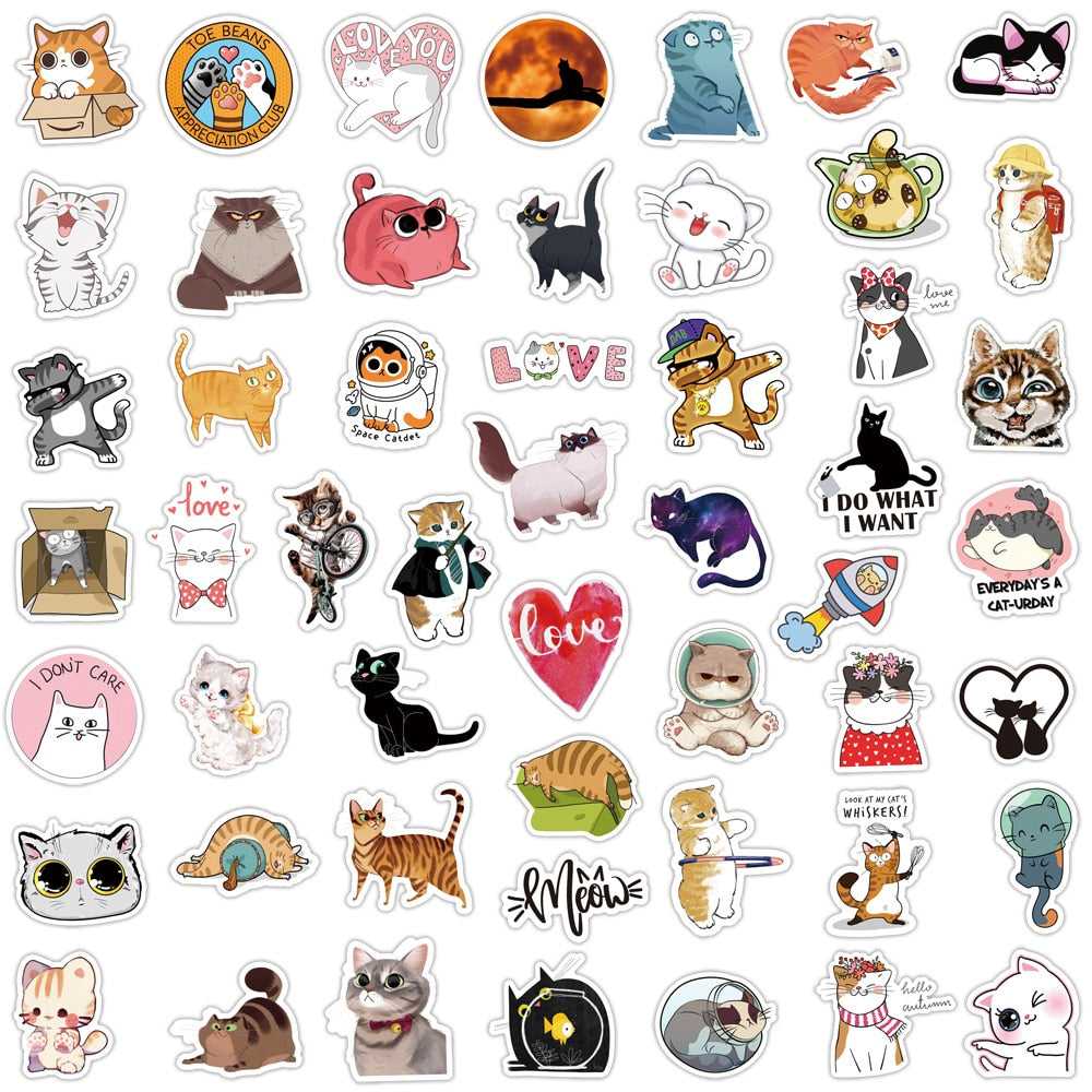 Cute Animal Cat Stickers Pack | Famous Bundle Stickers | Waterproof Bundle Stickers