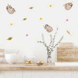 Autocollants muraux paresseux mignons-décalcomanies florales amovibles pour la décoration de la chambre des enfants