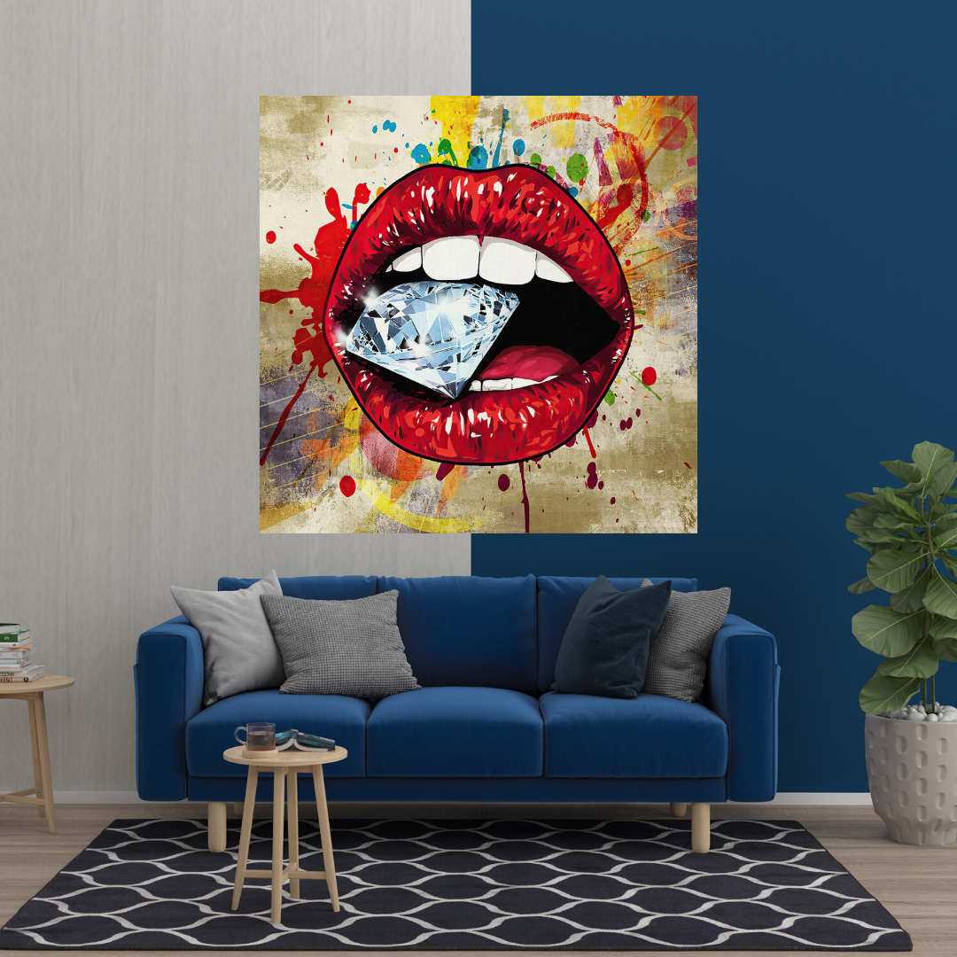 Leinwand-Wandkunst „Diamant in Lippen“. 