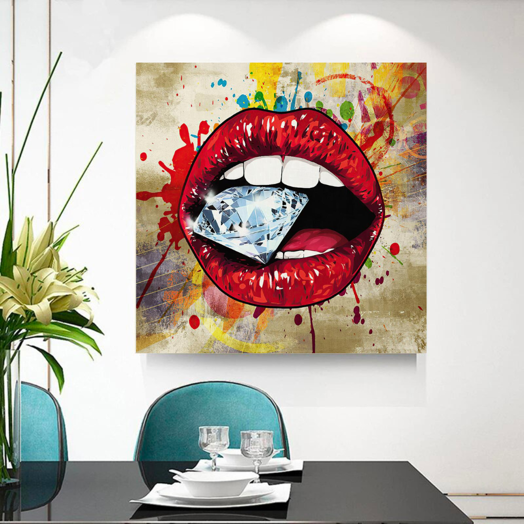 Leinwand-Wandkunst „Diamant in Lippen“. 