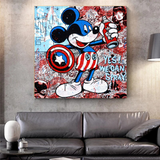 Disney Mickey Mouse Guerrier Captain America Graffiti Art mural sur toile 