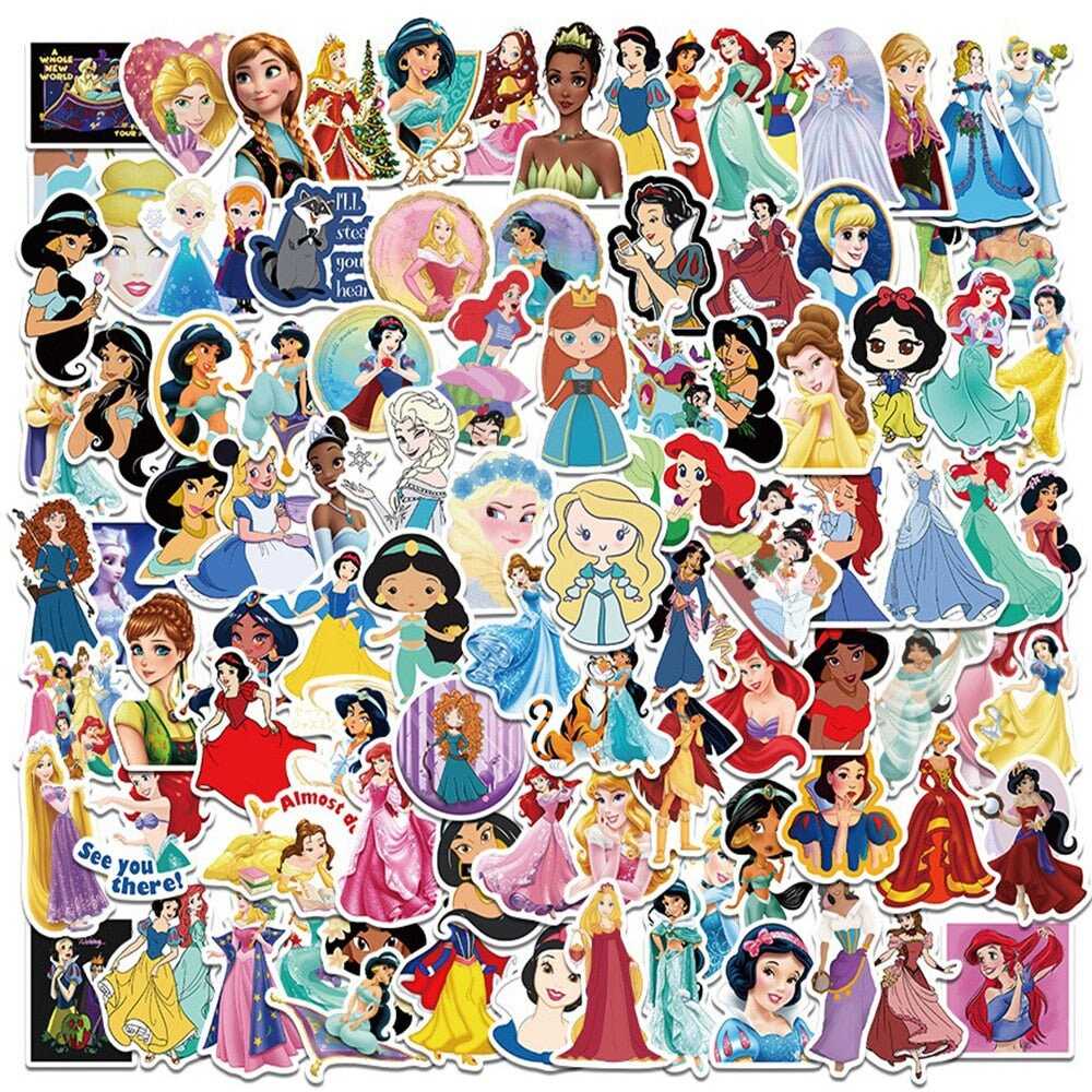 Disney Princess Stickers Frozen Anna/Elsa Cinderella Ariel Snow White Cartoon Movie Princess Decals Kids Toy Gift