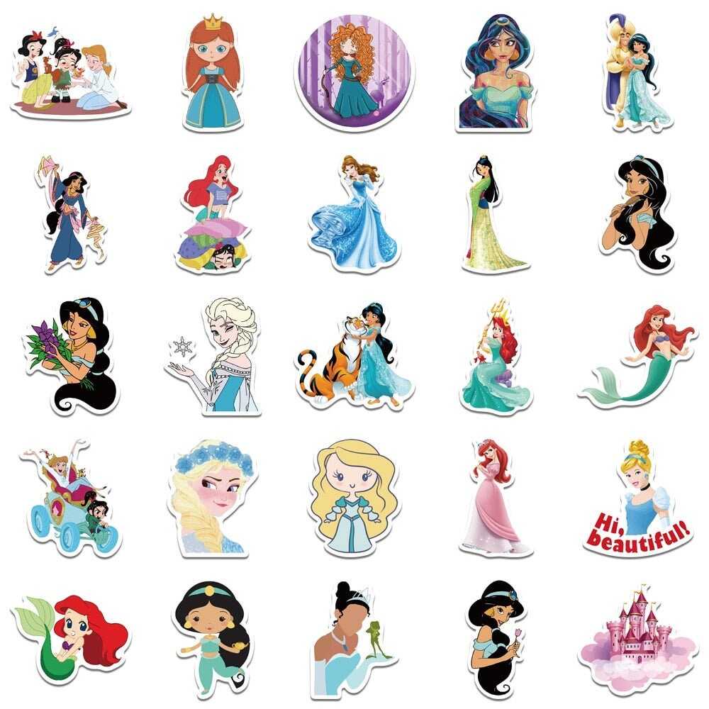 Disney Princess Stickers Frozen Anna/Elsa Cinderella Ariel Snow White Cartoon Movie Princess Decals Kids Toy Gift