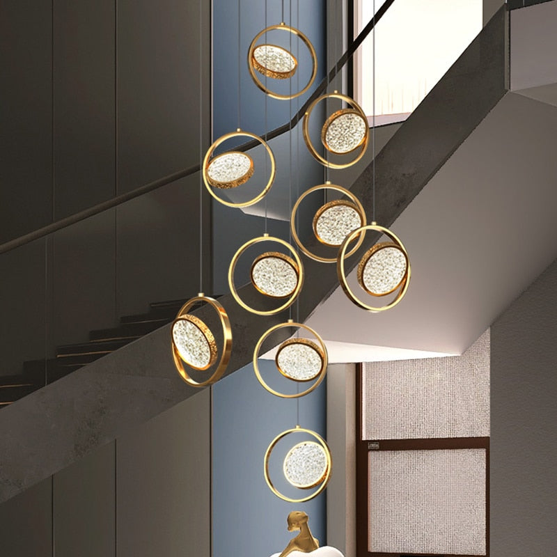 Double Rings Staircase Chandelier: Luxury Lighting Fixture