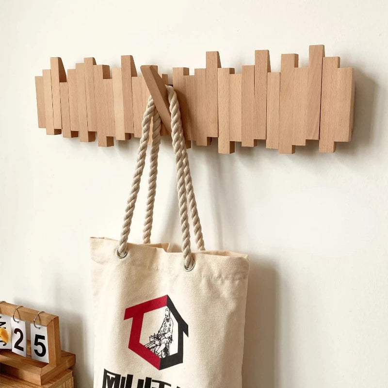 Solid Wood Clothes Hanging Wall Mounted Rack - GraffitiWallArt