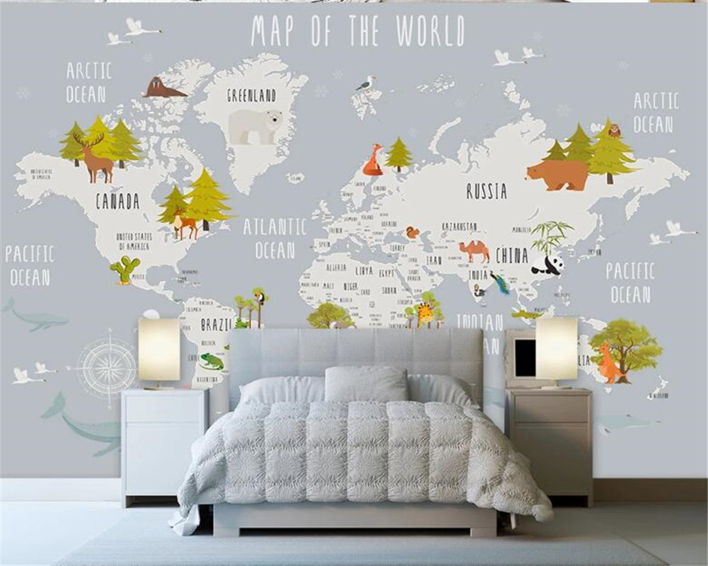 Dreamland Nursery Grey and White World Map Wallpaper