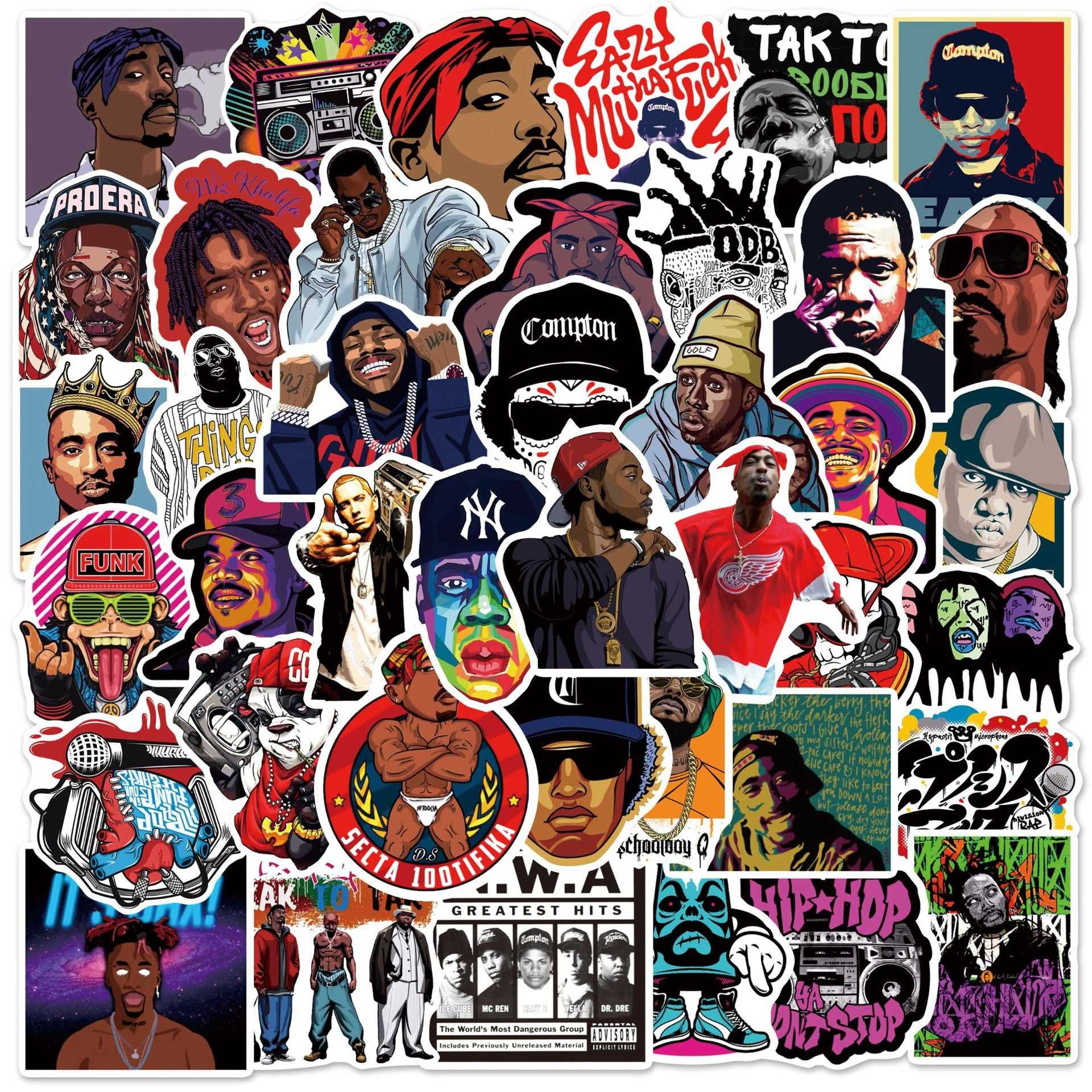 East West Coast Rap Stickers Pack | Famous Bundle Stickers | Waterproof Bundle Stickers