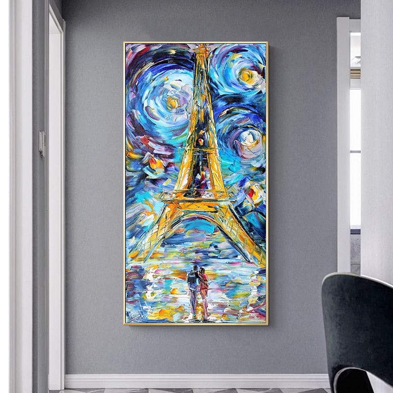 Leinwand-Wandkunst „Eiffelturm von Paris bei Nacht“. 