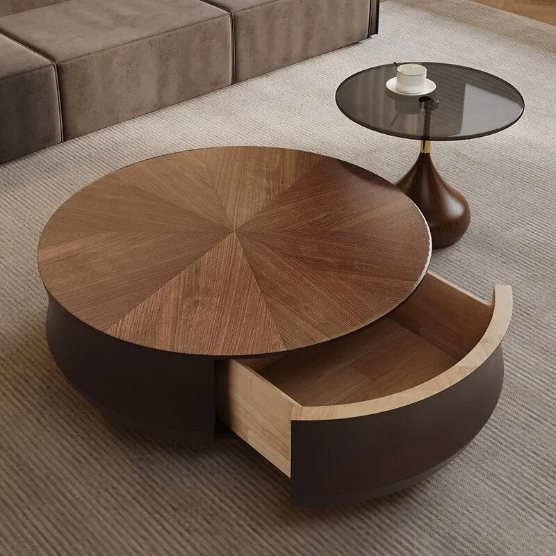 Elegant Sold Wood Corner Coffee Table with Storage