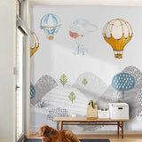 Elephants Hanging from Air Balloons: Kids Nursery Wallpaper