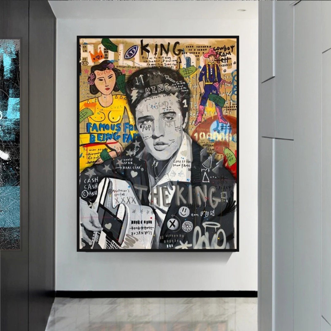 Elvis Presley Cantante Graffiti Lienzo Arte de Pared