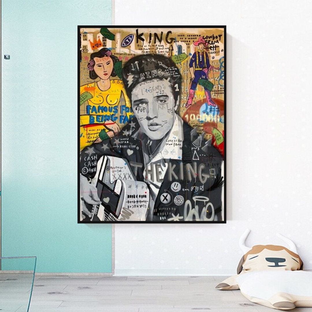 Elvis Presley Chanteur Graffiti Art mural sur toile