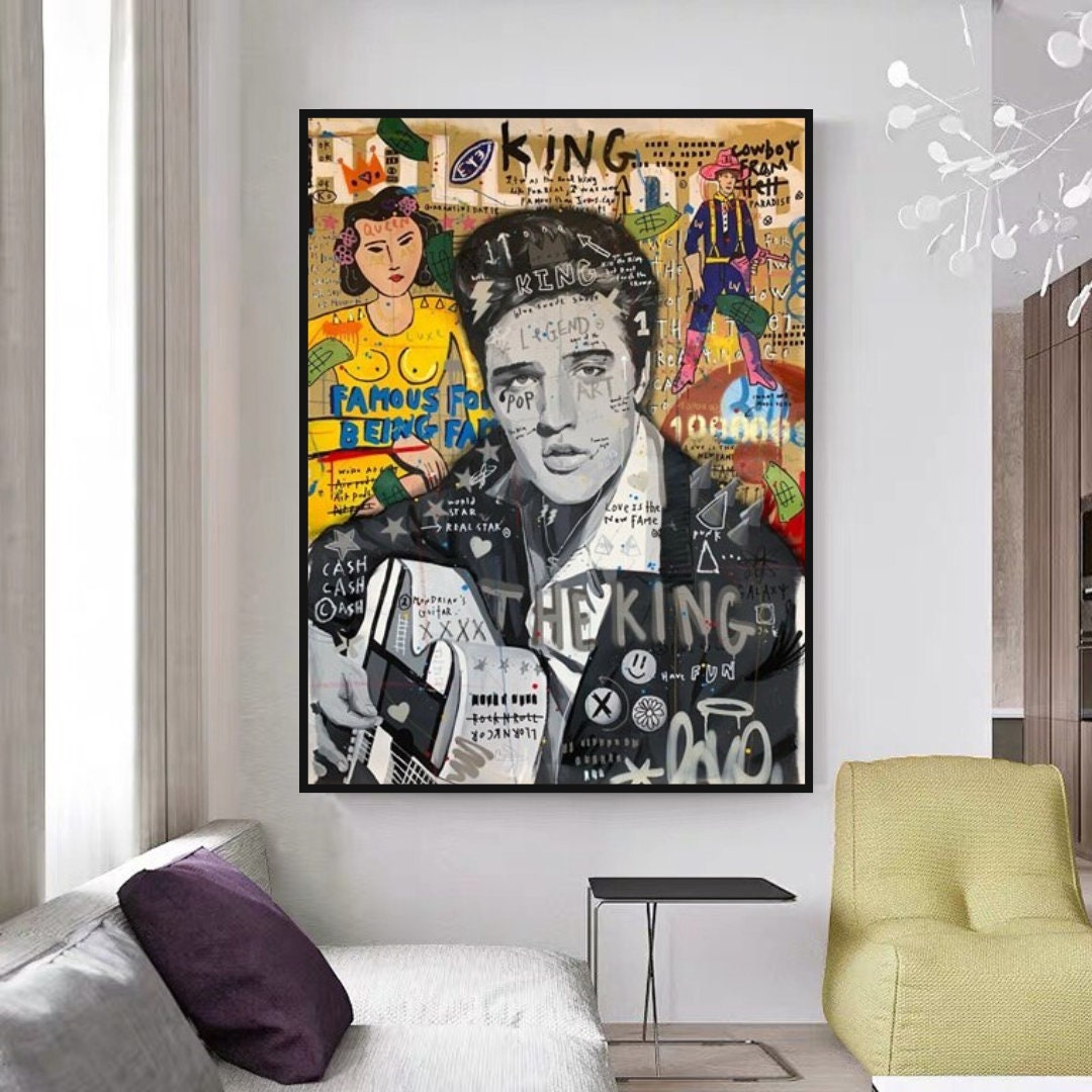 Elvis Presley Chanteur Graffiti Art mural sur toile